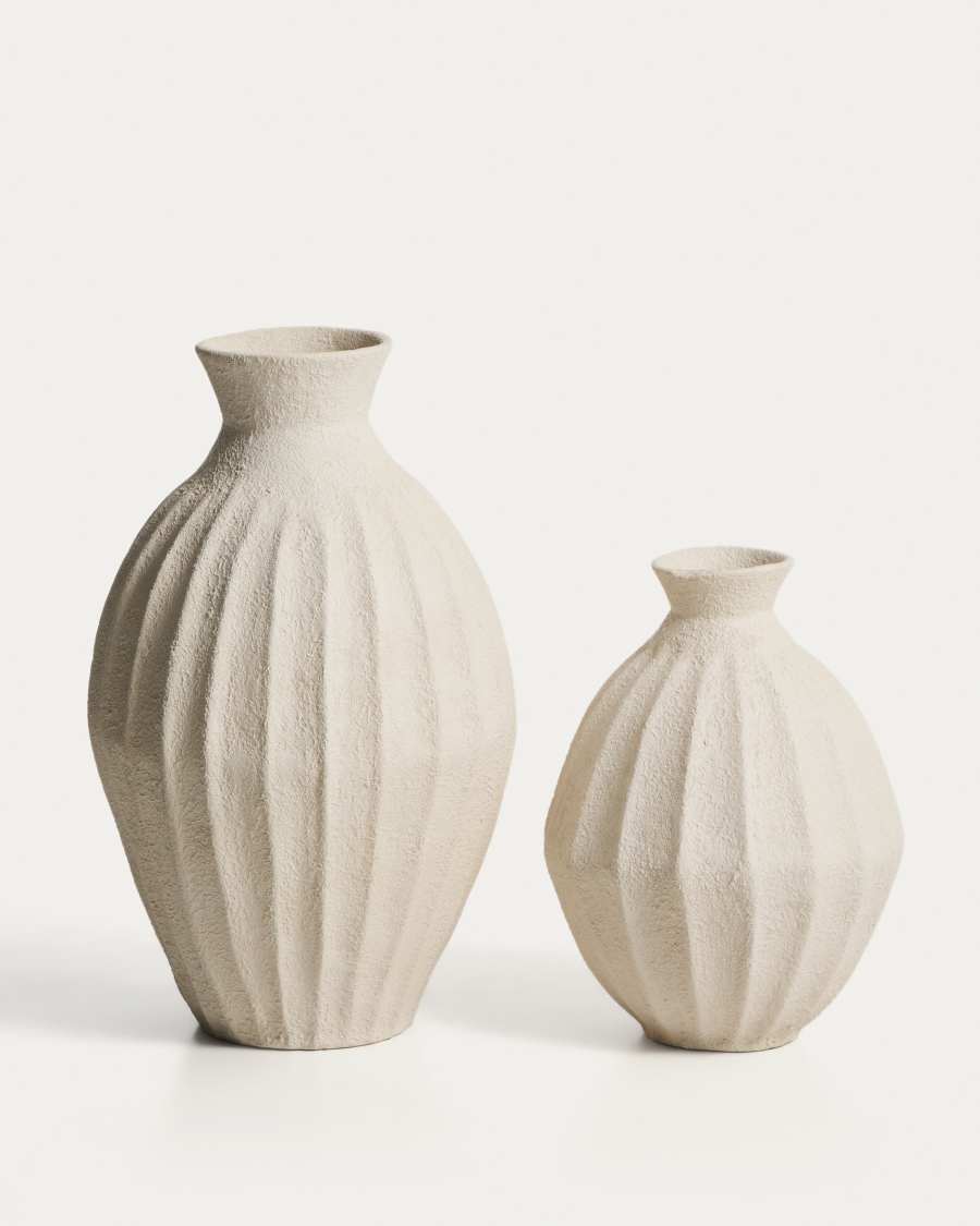 Beige Pappmaché-Vase Arquena, 67 cm