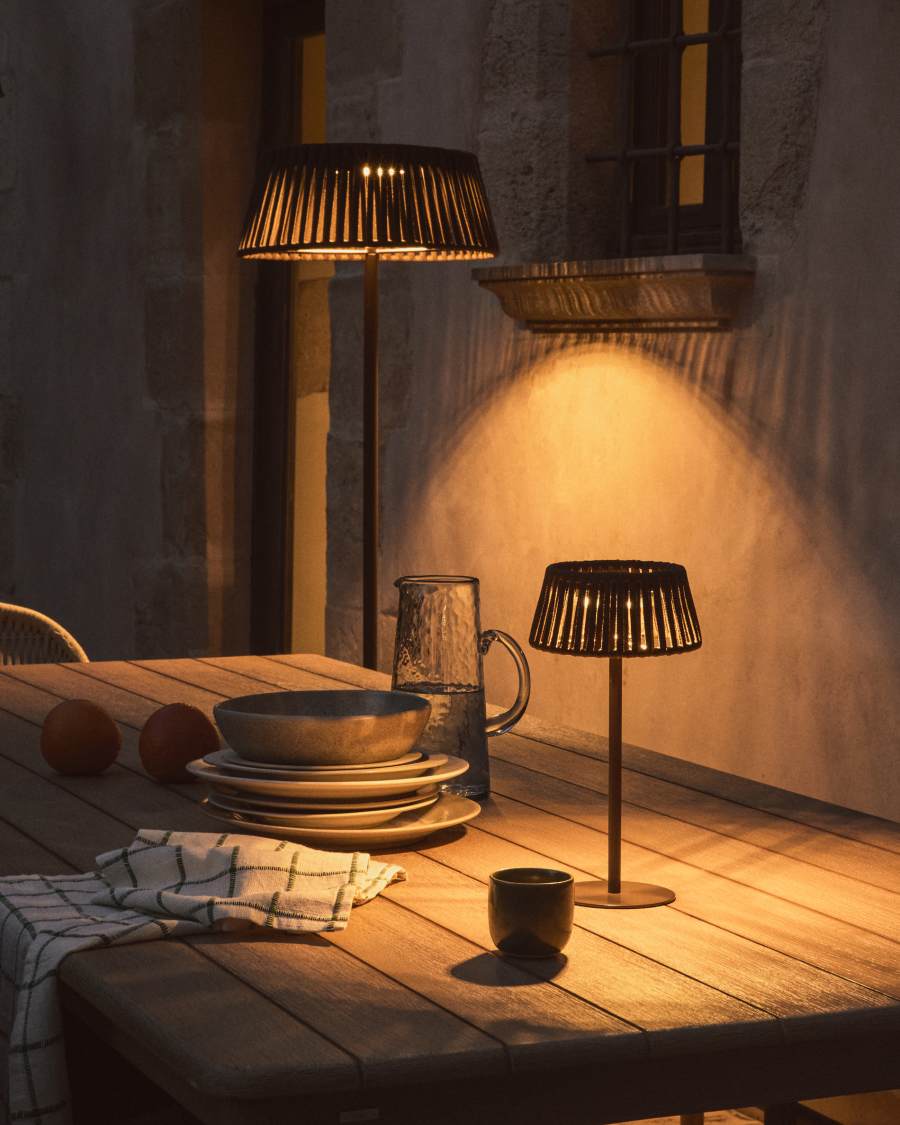 Aldet outdoor solar table lamp in green flat rope cord with metal stand