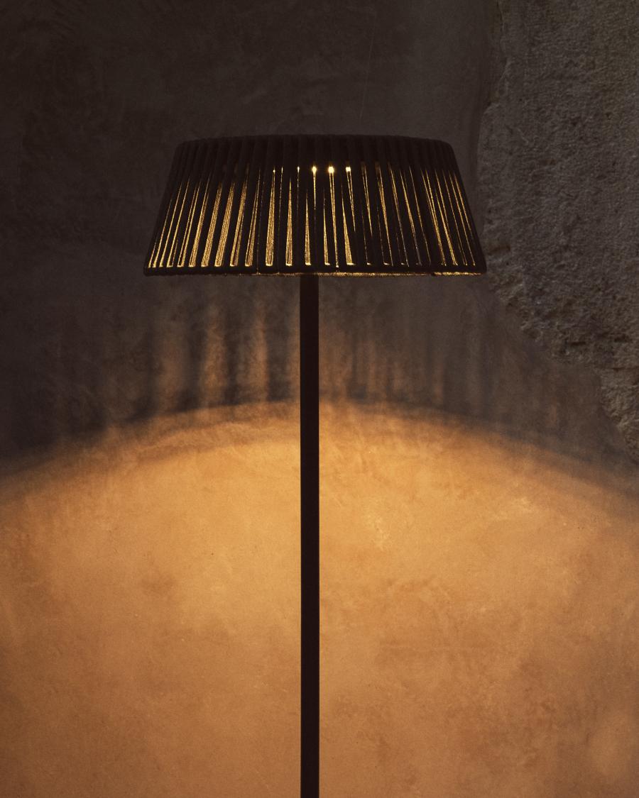 Aldet outdoor solar floor lamp in green flat rope cord with metal base Ø46cm