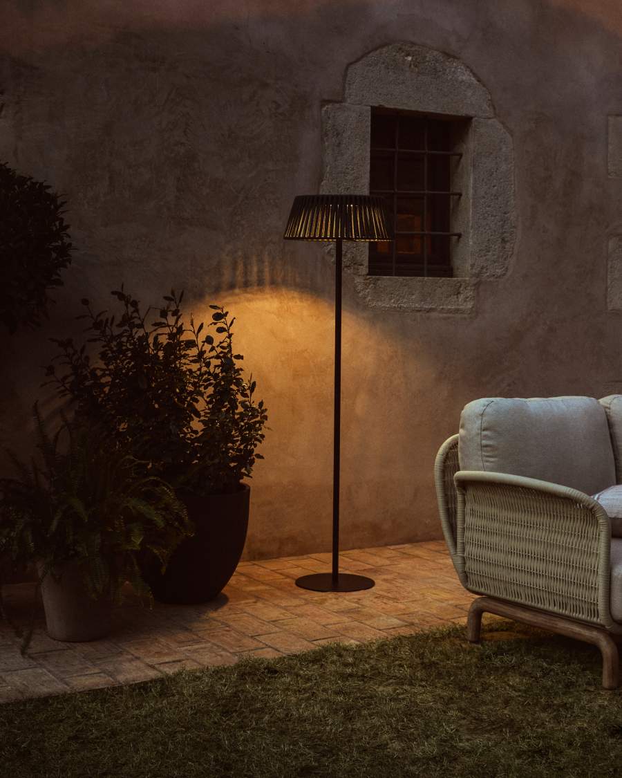 Aldet outdoor solar floor lamp in green flat rope cord with metal base Ø46cm