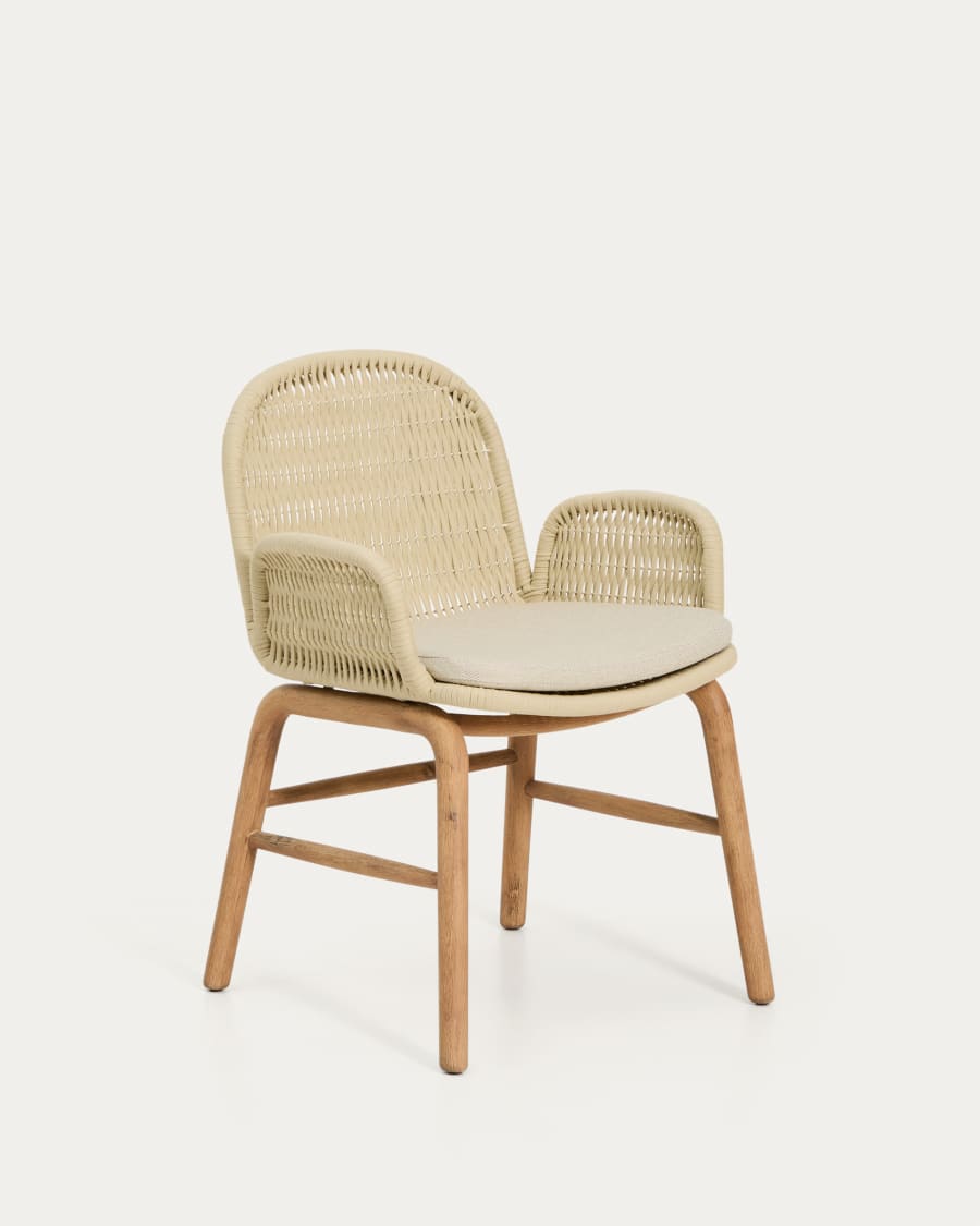 Alipa chair with armrests in FSC 100% solid acacia wood and ecru rope cord