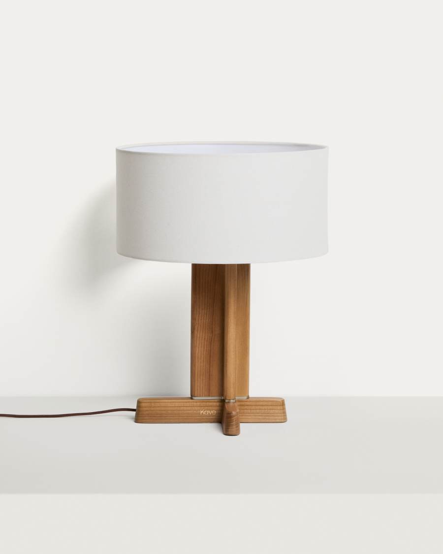Niani table lamp in rubber wood with clear finish and ivory-coloured cotton lamp shade Ø30cm