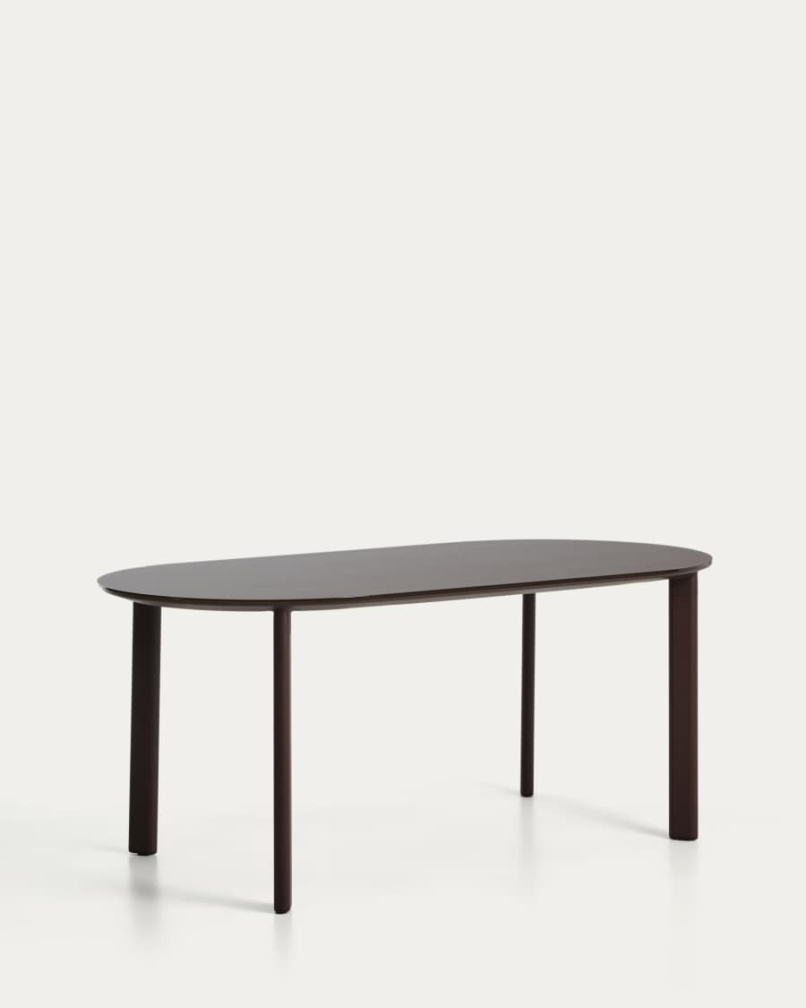 Ovaler Tisch Erice aus Aluminium und gehärtetem Glas in Braun 180 x 90 cm