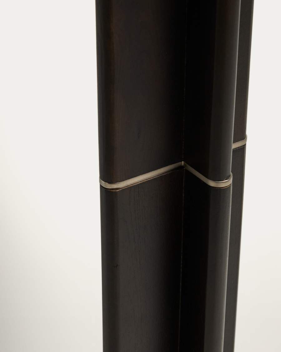 Niani floor lamp in rubber wood with dark finish and ivory-coloured cotton lamp shade with UK adaptor