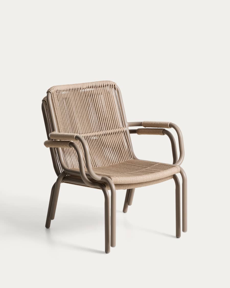 Salis armchair in ecru aluminium and ecru synthetic rope cord