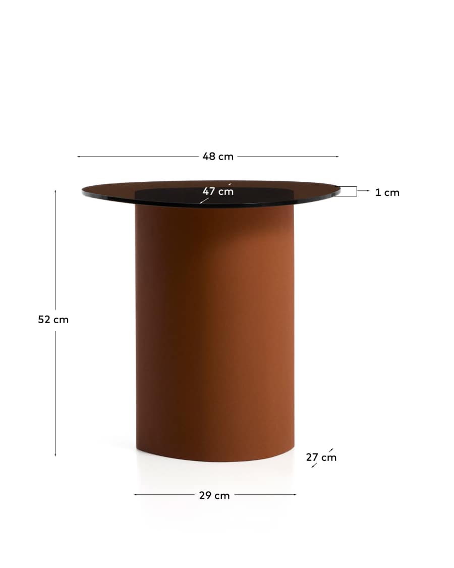 Βοηθητικό τραπέζι Olir από καφέ ατσάλι και tempered γυαλί  48 x 46,8 εκ