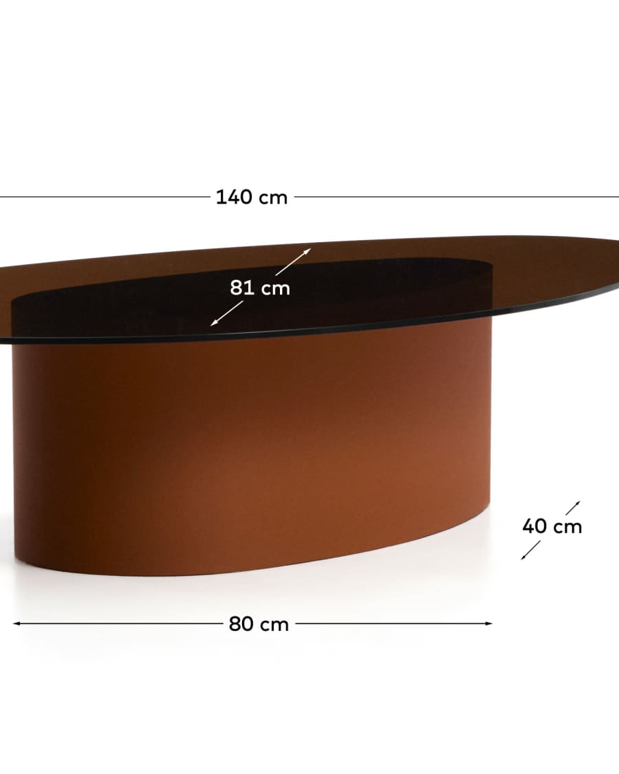Olir coffee table in brown steel and tempered glass 140 x 80 cm