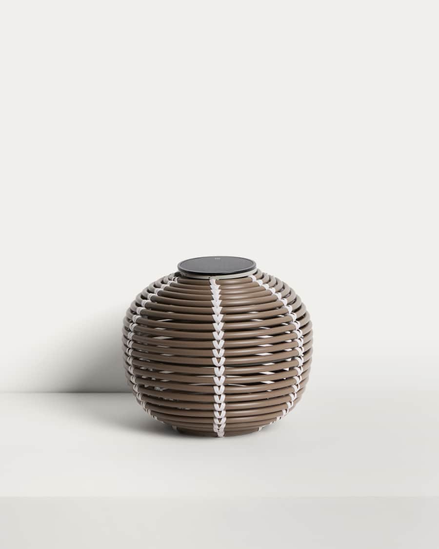 Llum de taula solar per a exterior Garoina LED de rotang sintètic taupe Ø28 cm