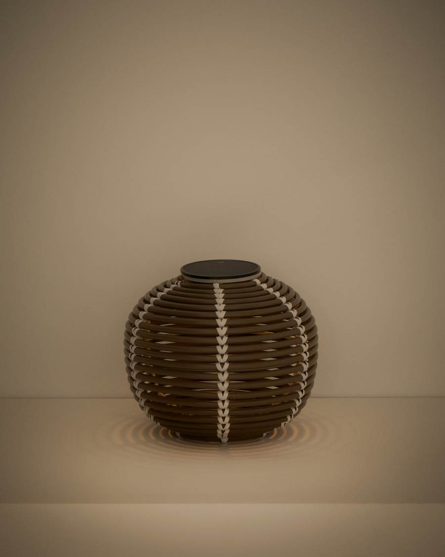 Llum de taula solar per a exterior Garoina LED de rotang sintètic taupe Ø28 cm