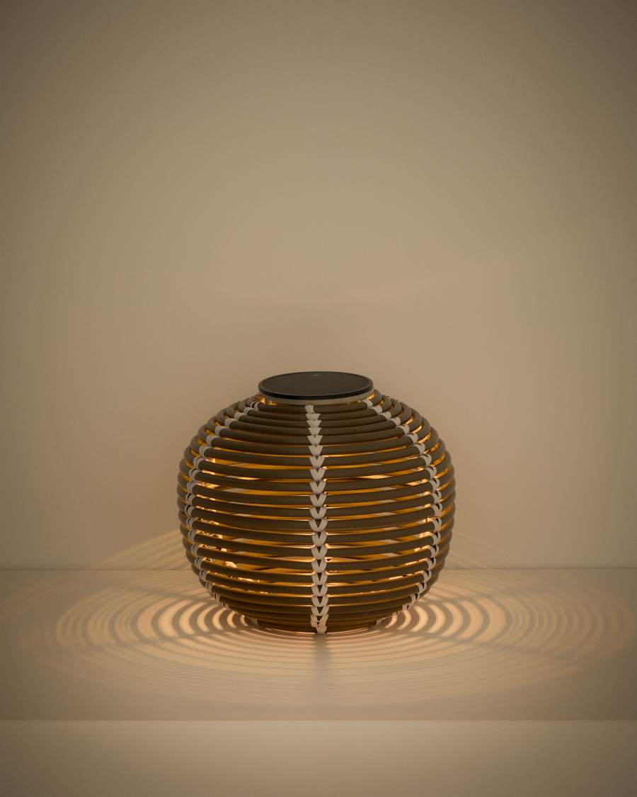 Llum de taula solar per a exterior Garoina LED de rotang sintètic taupe Ø28 cm