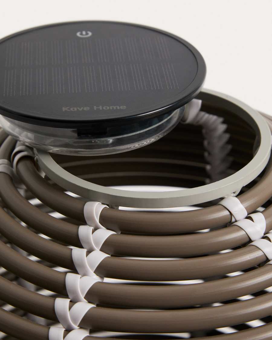 Llum de taula solar per a exterior Garoina LED de rotang sintètic taupe Ø28 cm