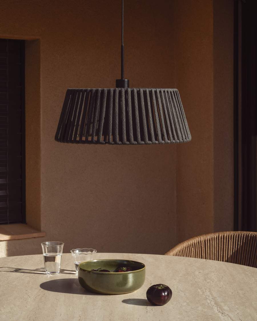 Aldet ceiling lamp shade in black flat rope cord Ø46cm