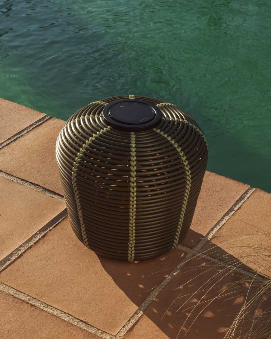 Llum de taula solar per a exterior Garoina LED de rotang sintètic verd Ø35 cm