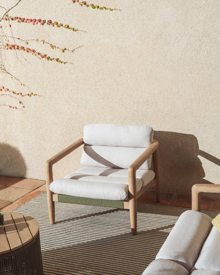 Menfi armchair in solid acacia wood and green rope cord