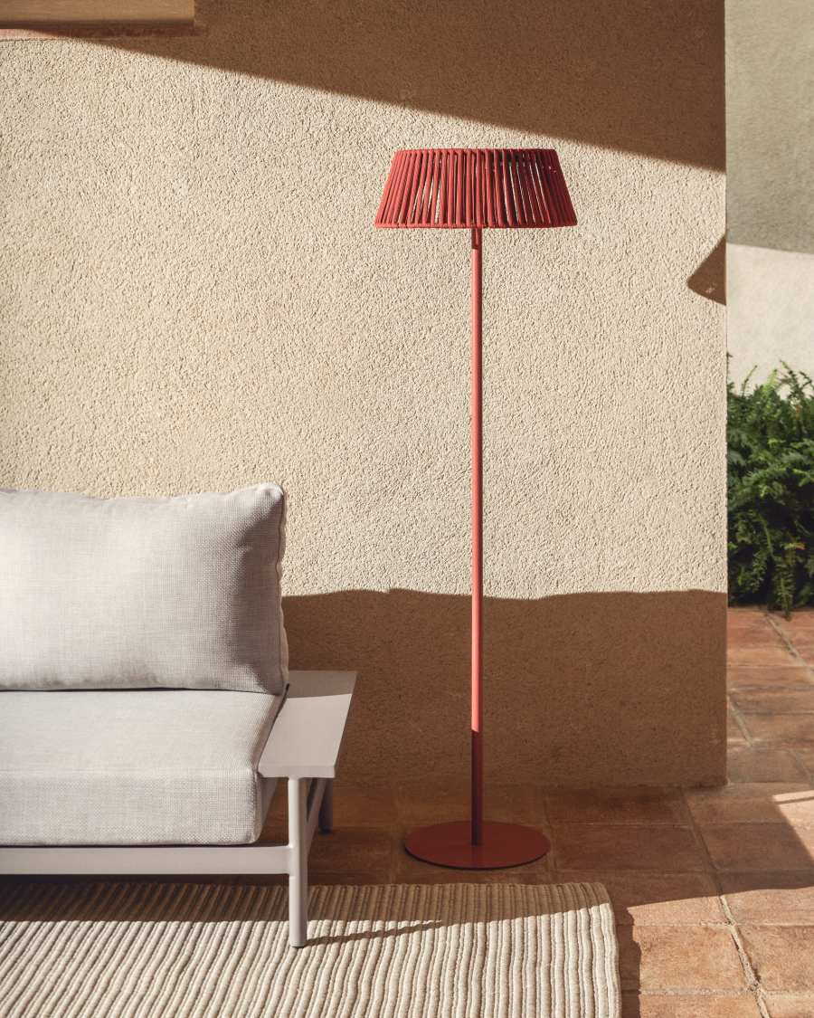 Aldet outdoor solar floor lamp in terracotta flat rope cord with metal stand Ø46cm