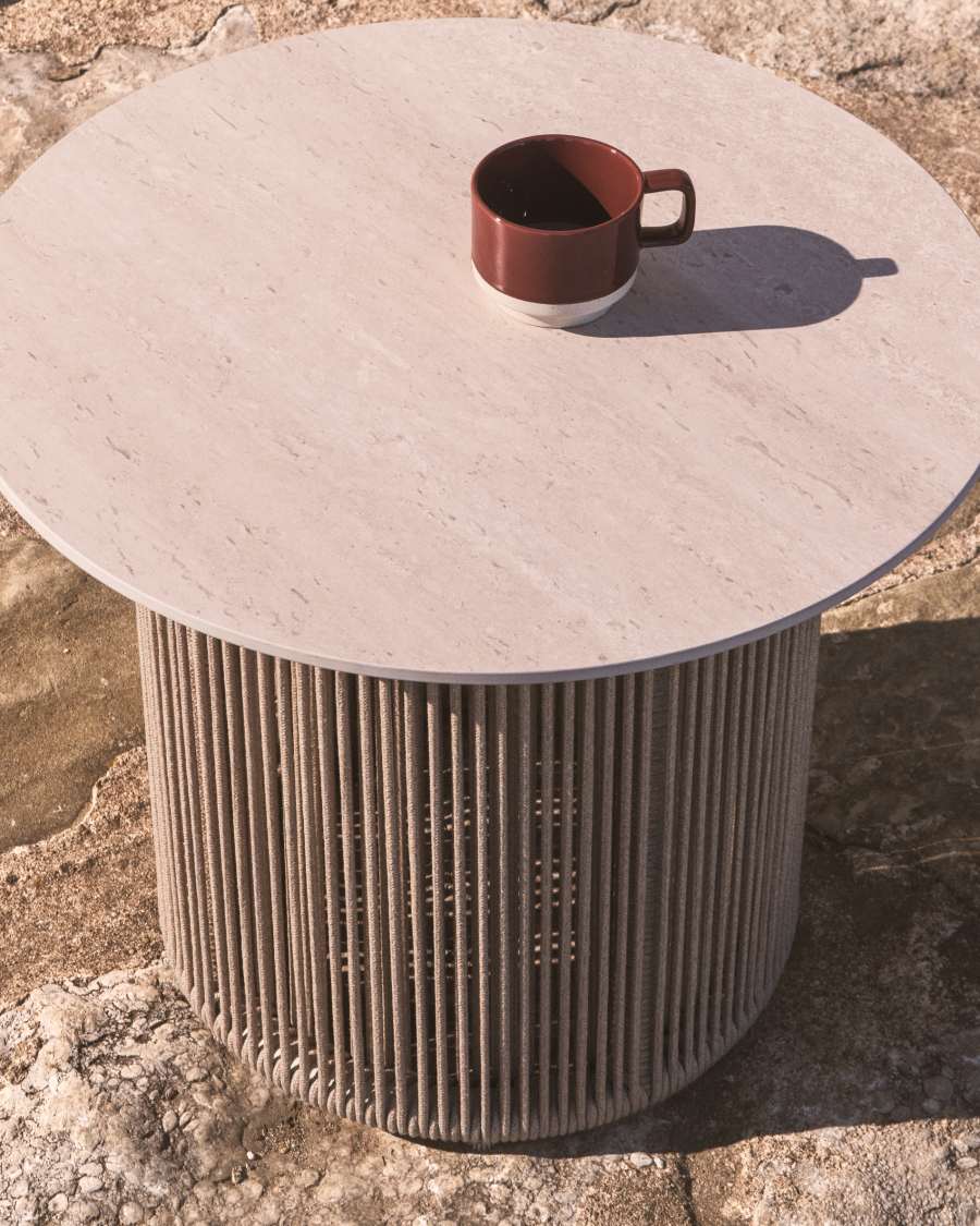 Orosei outdoor side table in aluminium and ecru rope cord Ø 55cm