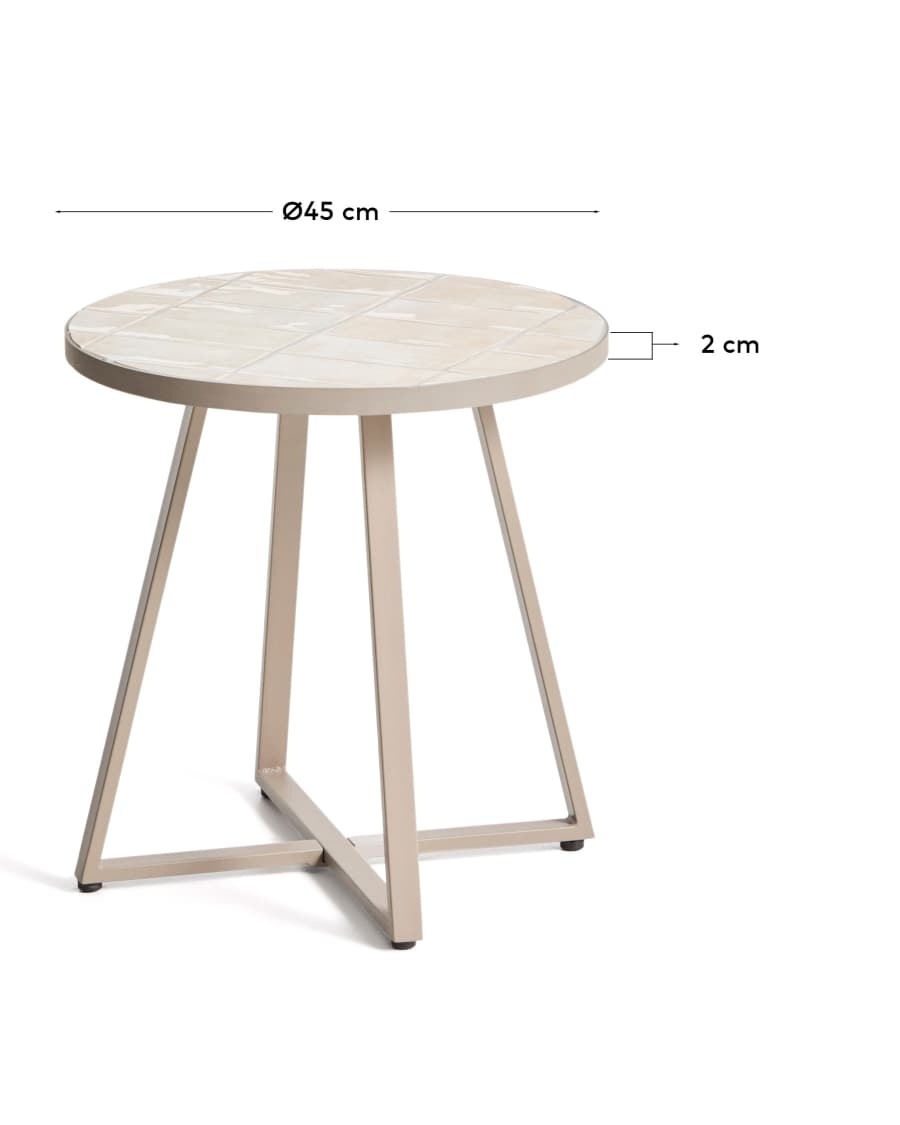 Tella round table in galvanised steel with beige tiles Ø45cm