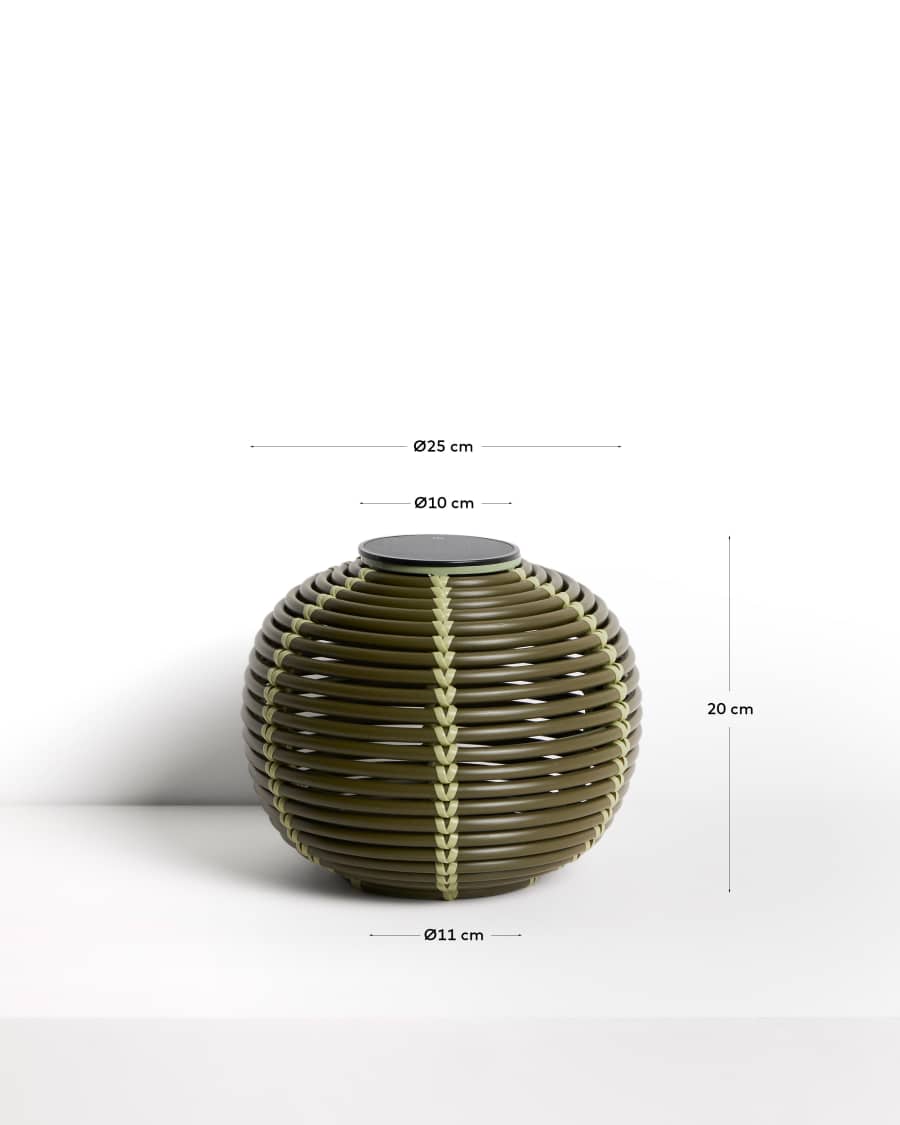 Llum de taula solar per a exterior Garoina LED de rotang sintètic verd Ø28 cm