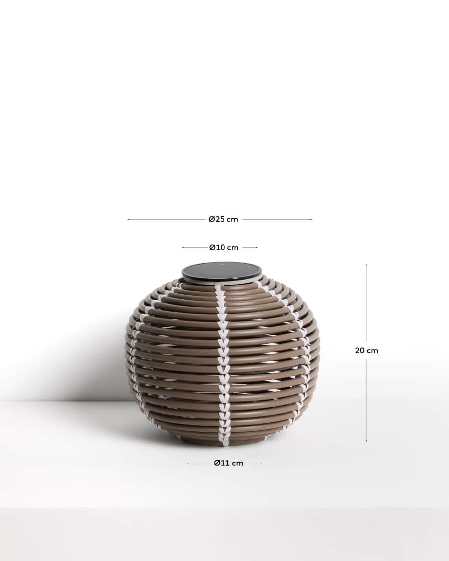 Llum de taula solar per a exterior Garoina LED de rotang sintètic taupe Ø28 cm