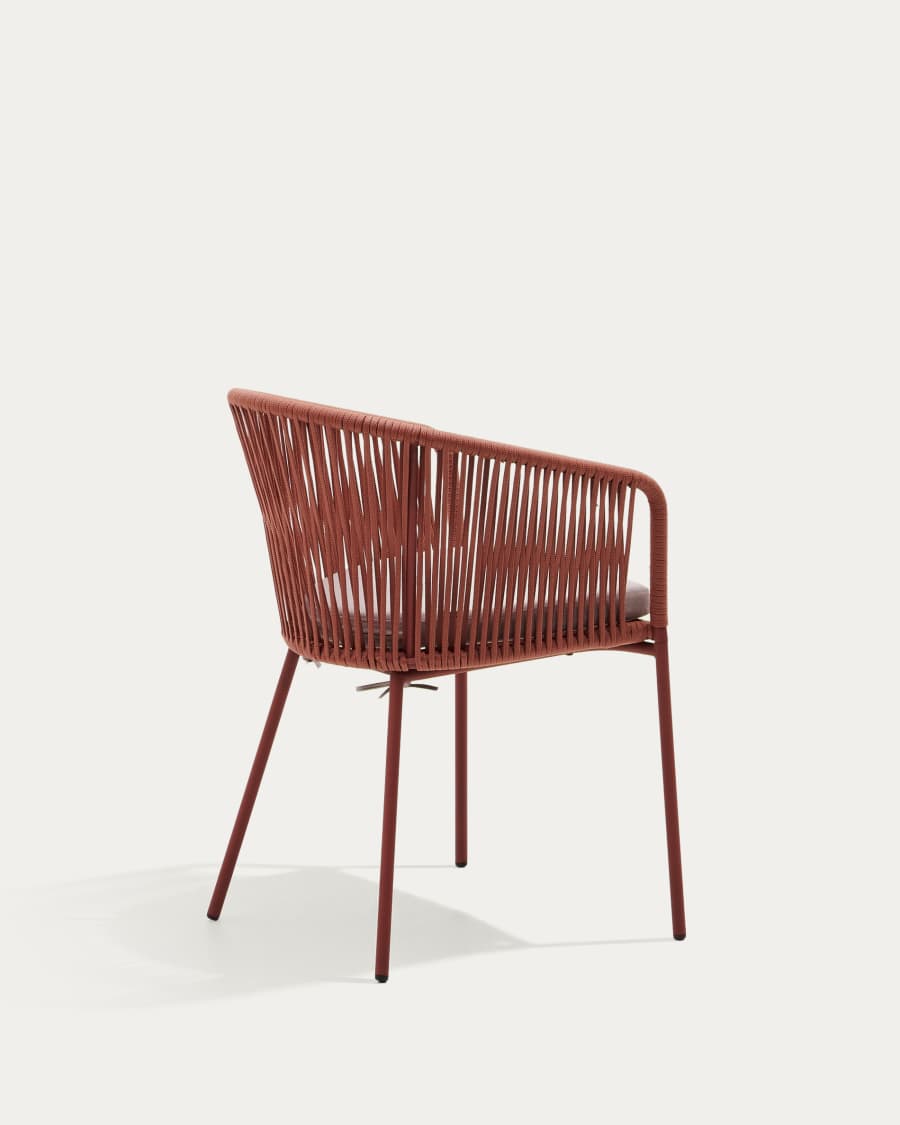 Yanet terracotta rope chair with galvanised steel legs