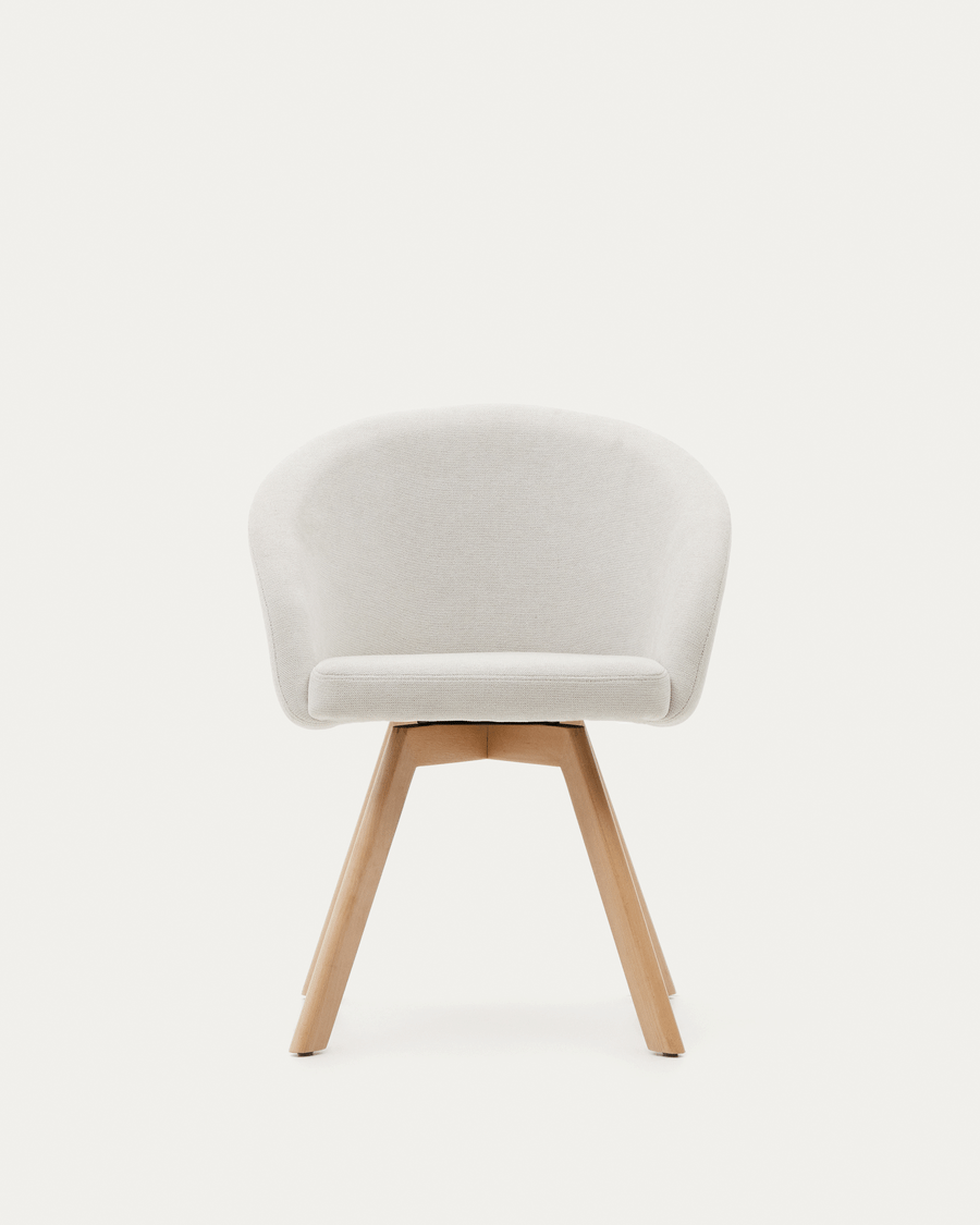 Marvin beige chenille swivel chair with solid beech wood legs in a natural finish FSC 100%
