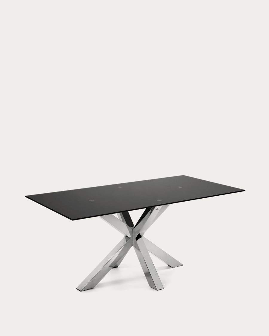 Argo table with black glass and steel legs 200 x 100 cm