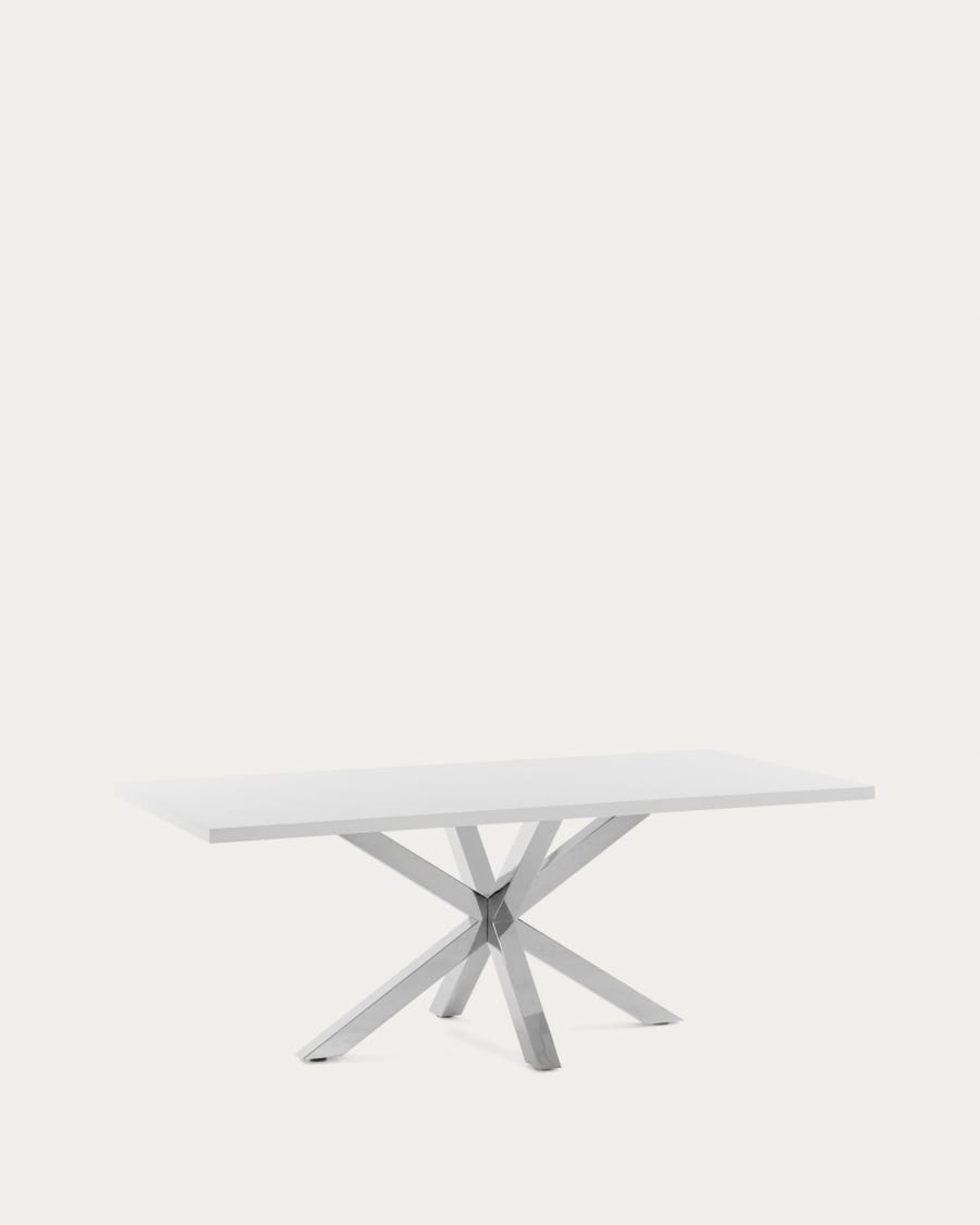 Tavolo Argo di melammina con finitura bianca e gambe in acciaio inossidabile 200 x 100 cm