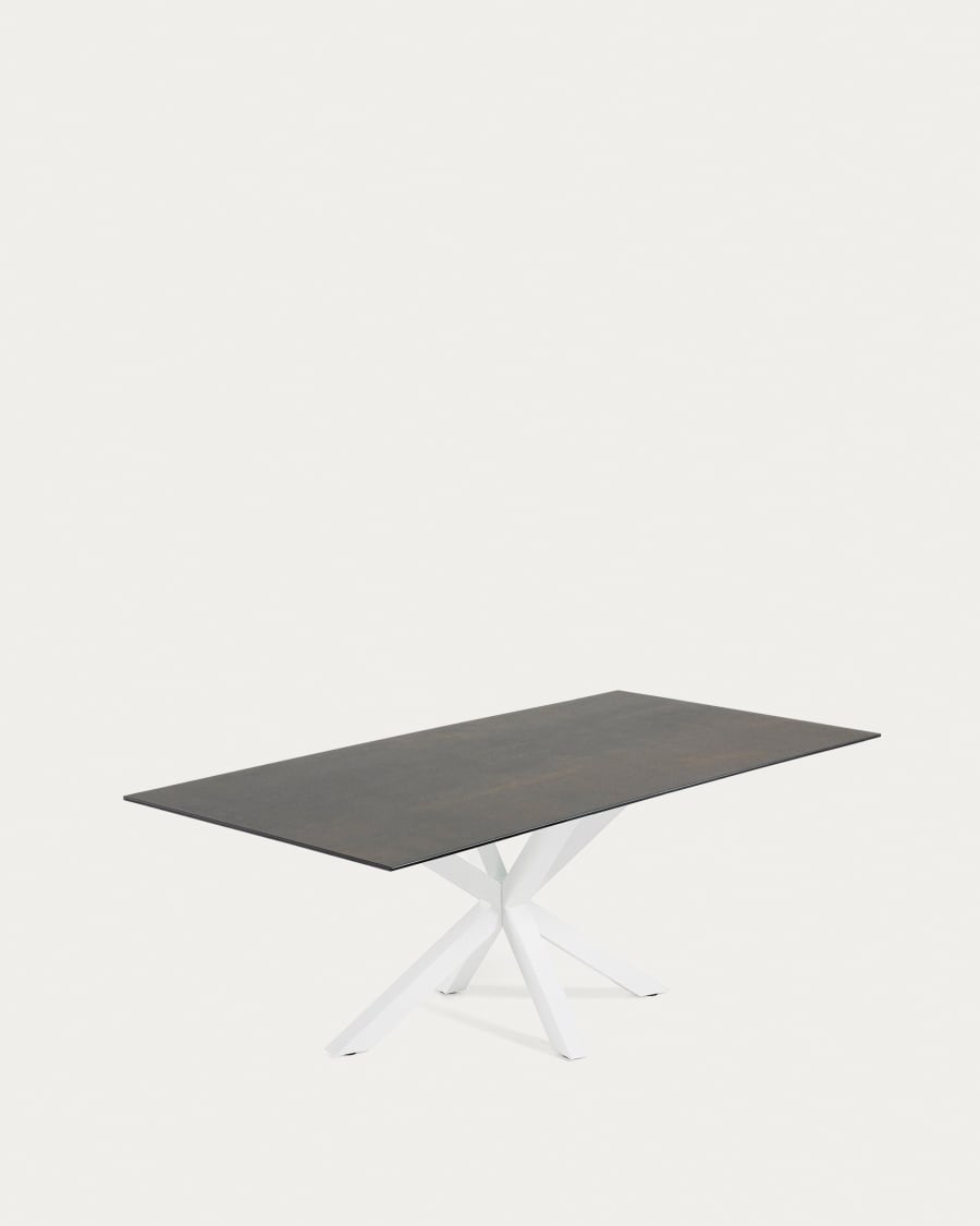 Argo table in Iron Moss porcelain and steel legs with white finish, 180 x 100 cm