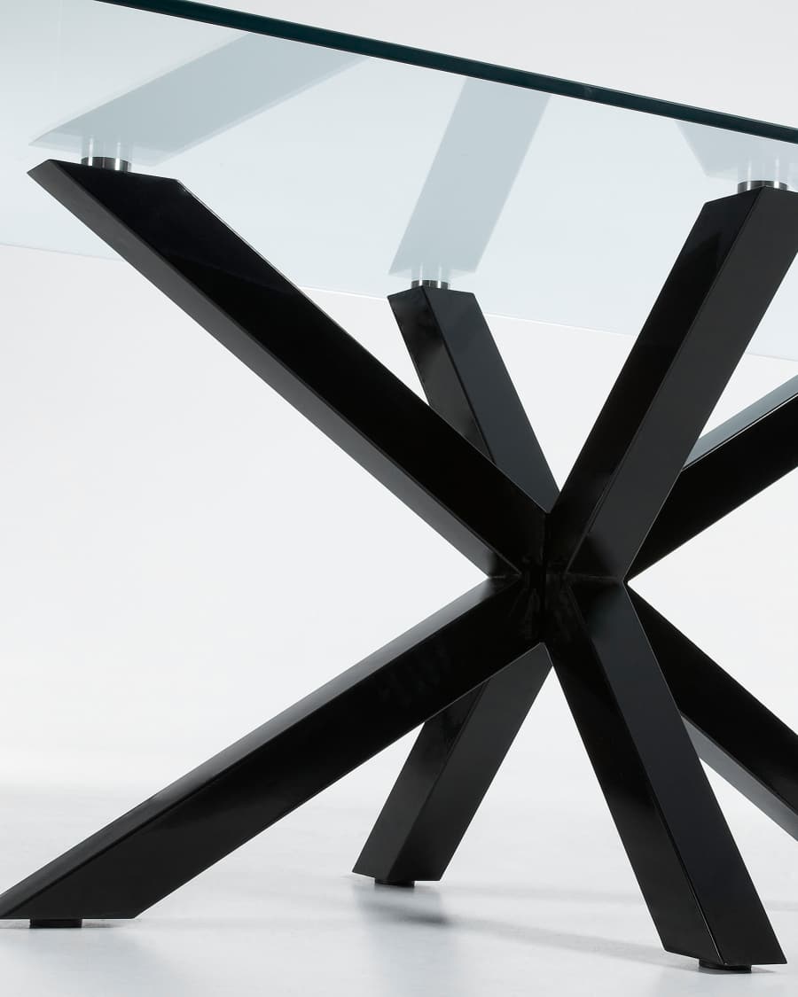 Argo glass table with steel legs with black finish 180 x 100 cm