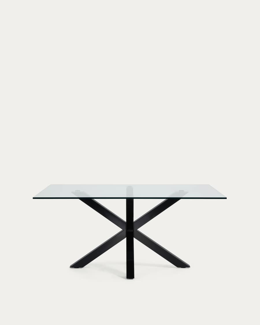 Argo glass table with steel legs with black finish 180 x 100 cm