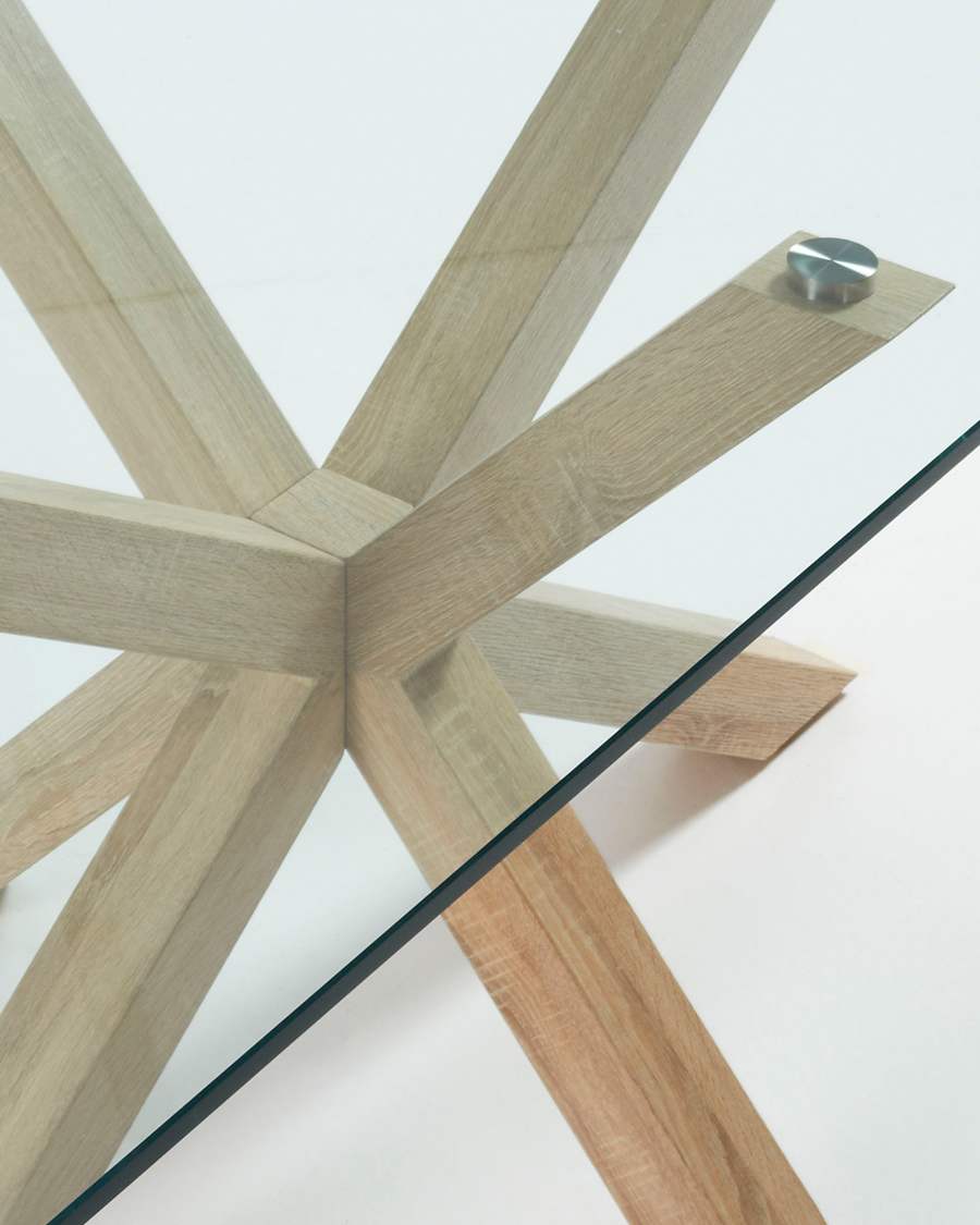 Argo glass table with steel legs with wood-effect finish 200 x 100 cm