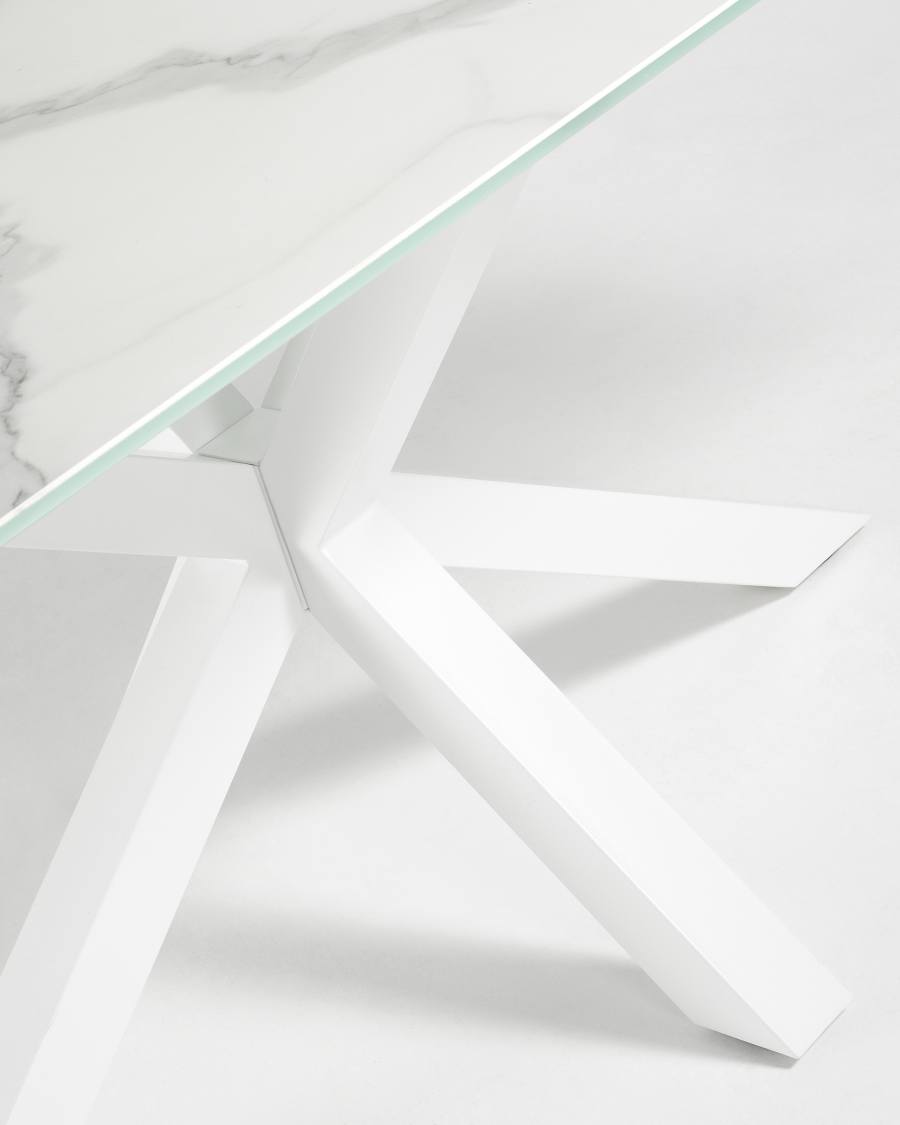 Argo table in white Kalos porcelain and steel legs with white finish, 160 x 90 cm