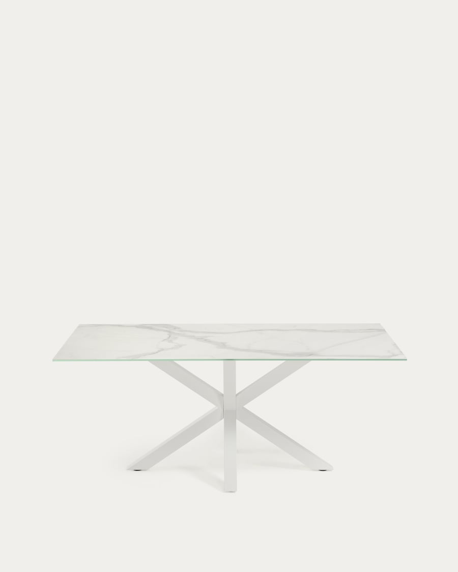 Argo table in white Kalos porcelain and steel legs with white finish, 160 x 90 cm