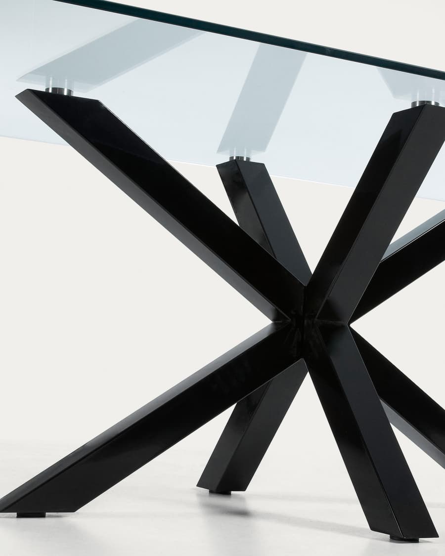 Argo glass table with steel legs with black finish 160 (90) x 90 cm