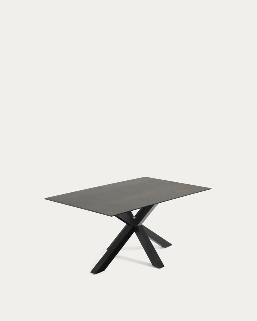 Argo table in Iron Moss porcelain and steel legs with black finish, 160 x 90 cm