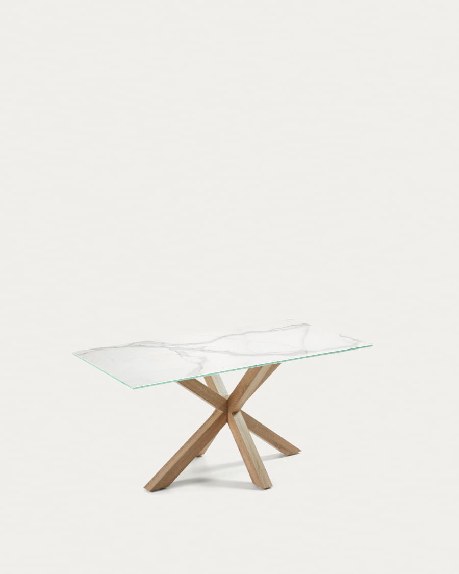 Τραπέζι Argo, λευκή πορσελάνη, πόδια από ατσάλι σε εφέ ξύλου, 160 x 90 εκ