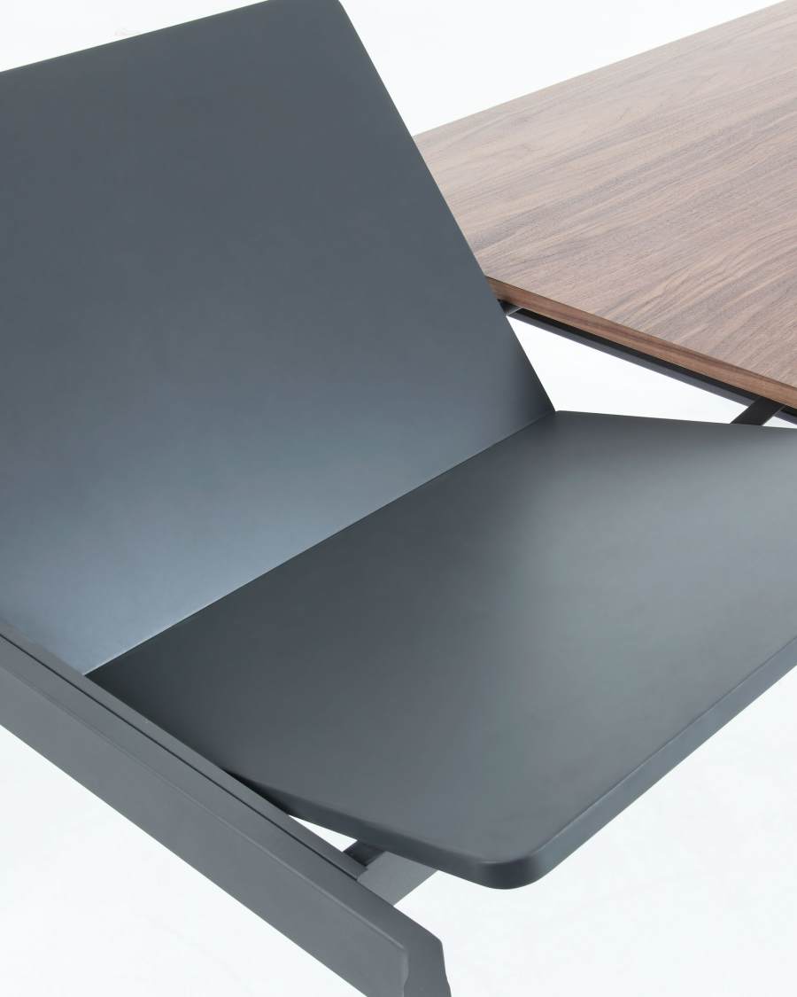 Kesia walnut veneer extendable table and steel legs in a black finish, 160 (220) x 90 cm