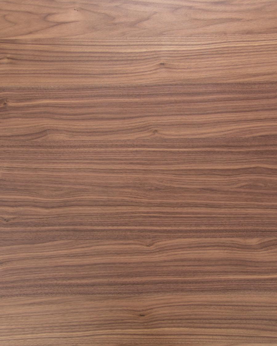 Kesia walnut veneer extendable table and steel legs in a black finish, 160 (220) x 90 cm