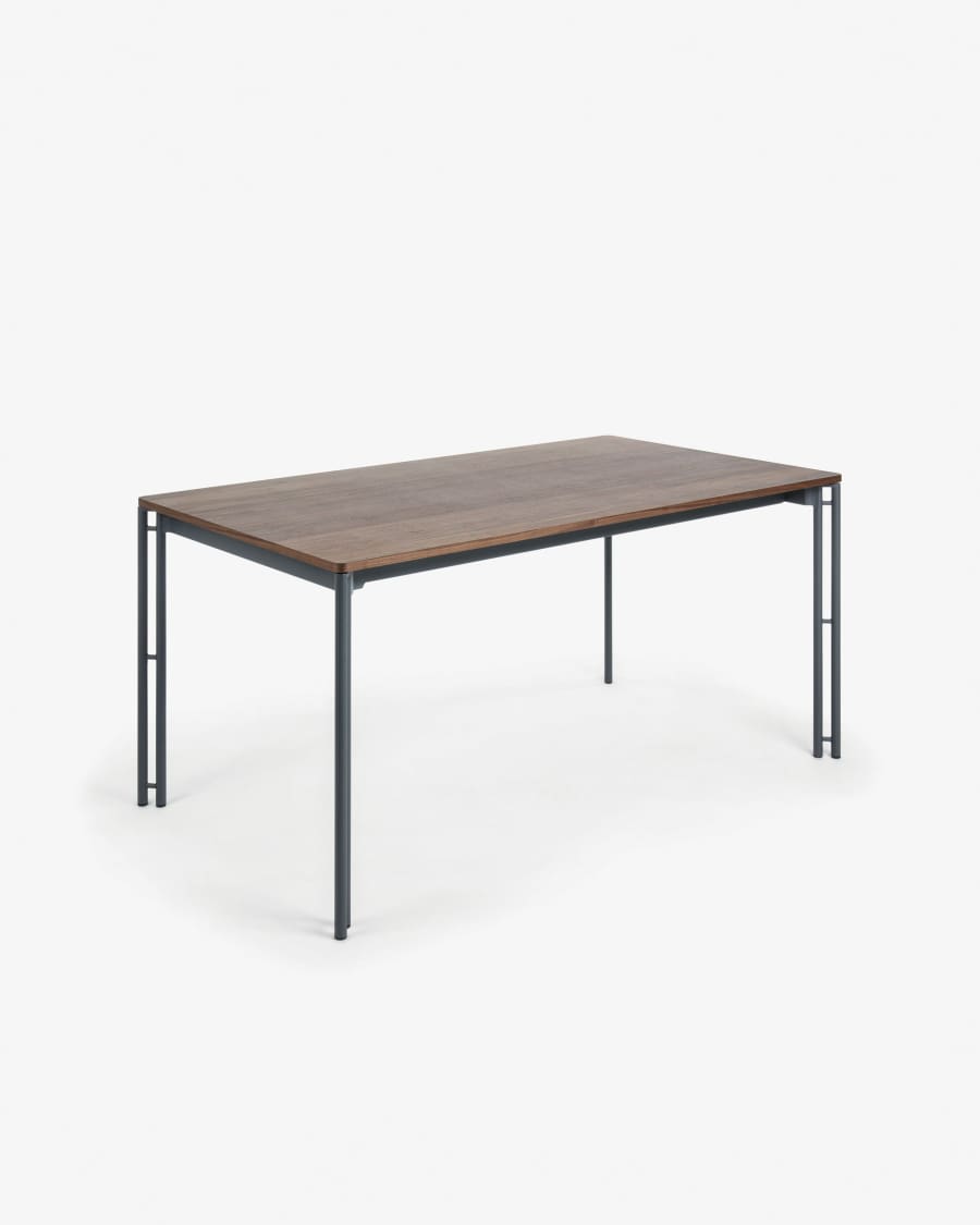 Kesia walnut veneer extendable table and steel legs in a black finish, 160 (220) x 90 cm