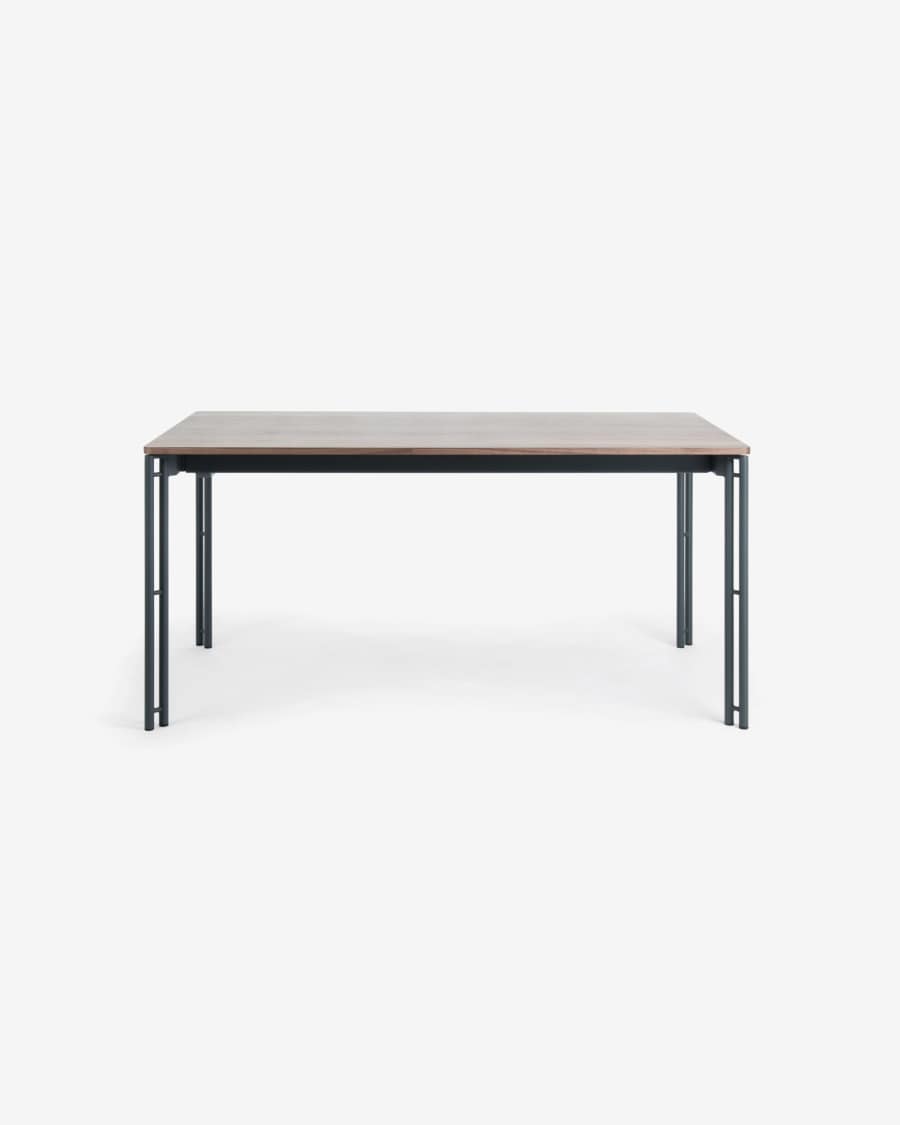 Kesia walnut veneer extendable table and steel legs in a black finish, 160 (220) x 90 cm