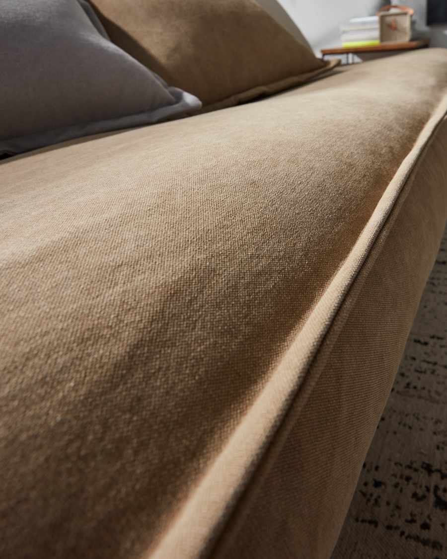 Canapé convertible Eveline 3 places beige et structure bois 195 cm