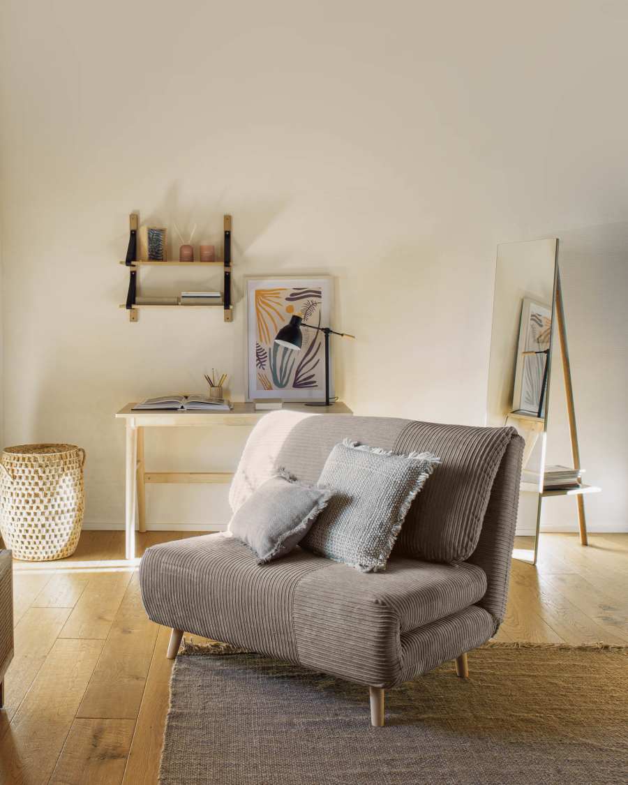 Divano letto Keren 2 posti in velluto a coste grigio 106 cm