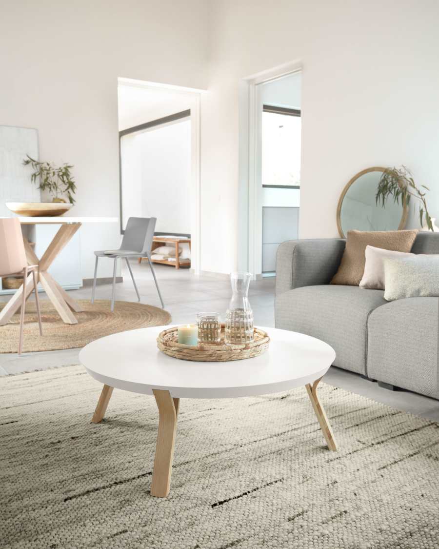 Taula de centre Dilos Ø 90 cm blanc i freixe