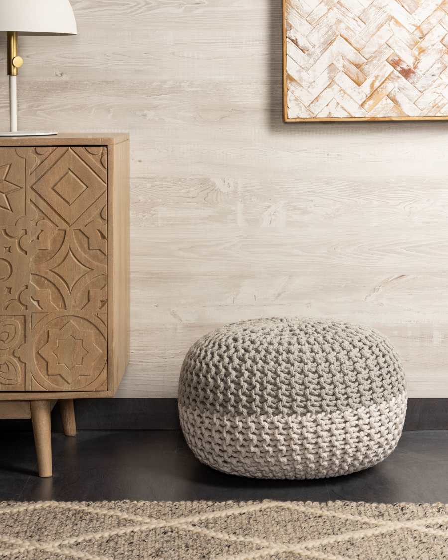 White and grey Arnot pouf Ø 50 cm