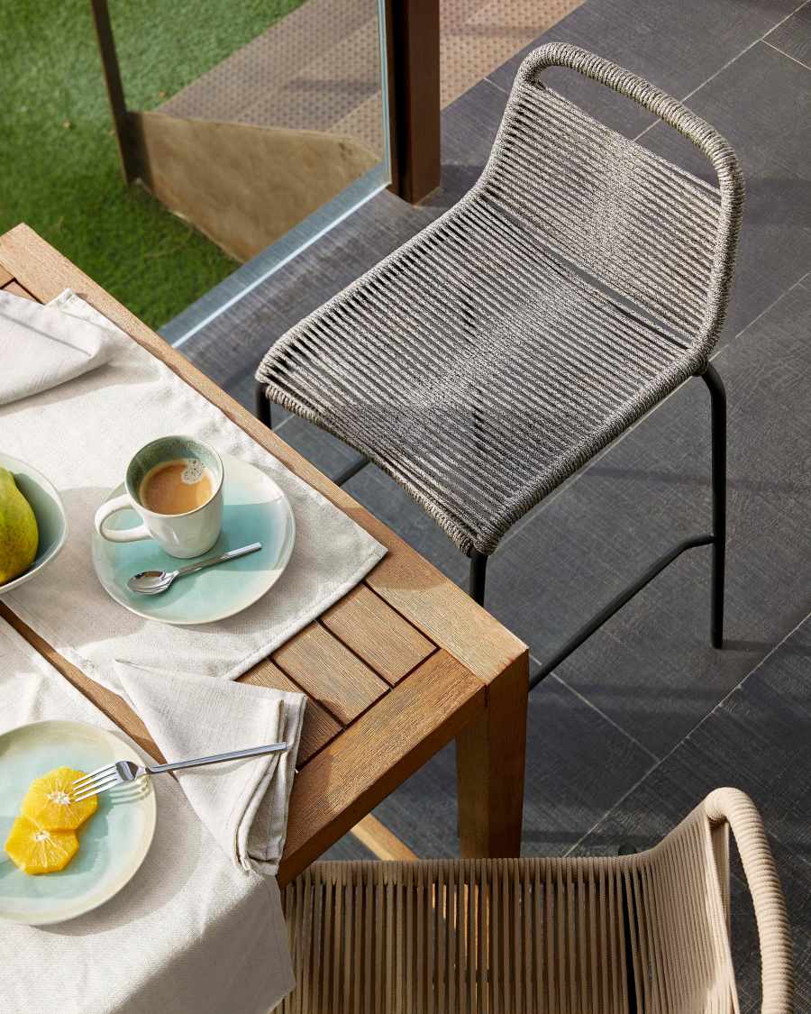 Tabouret Lambton en corde grise et acier finition noire hauteur 74 cm