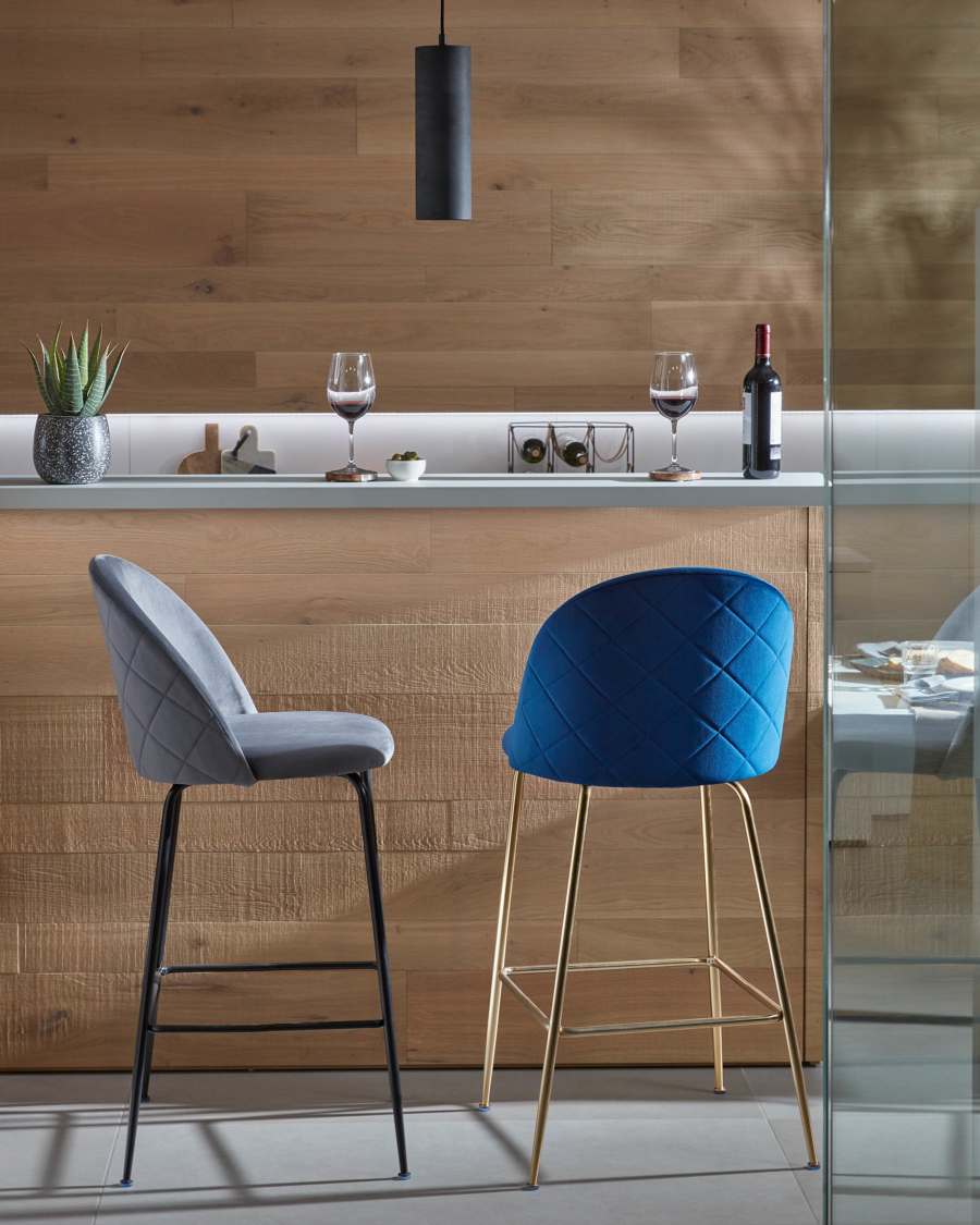 Blue velvet Ivonne stool height 76 cm