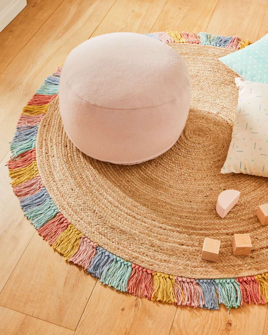 Alfombra redonda Deisy de yute y flecos multicolor Ø 120 cm