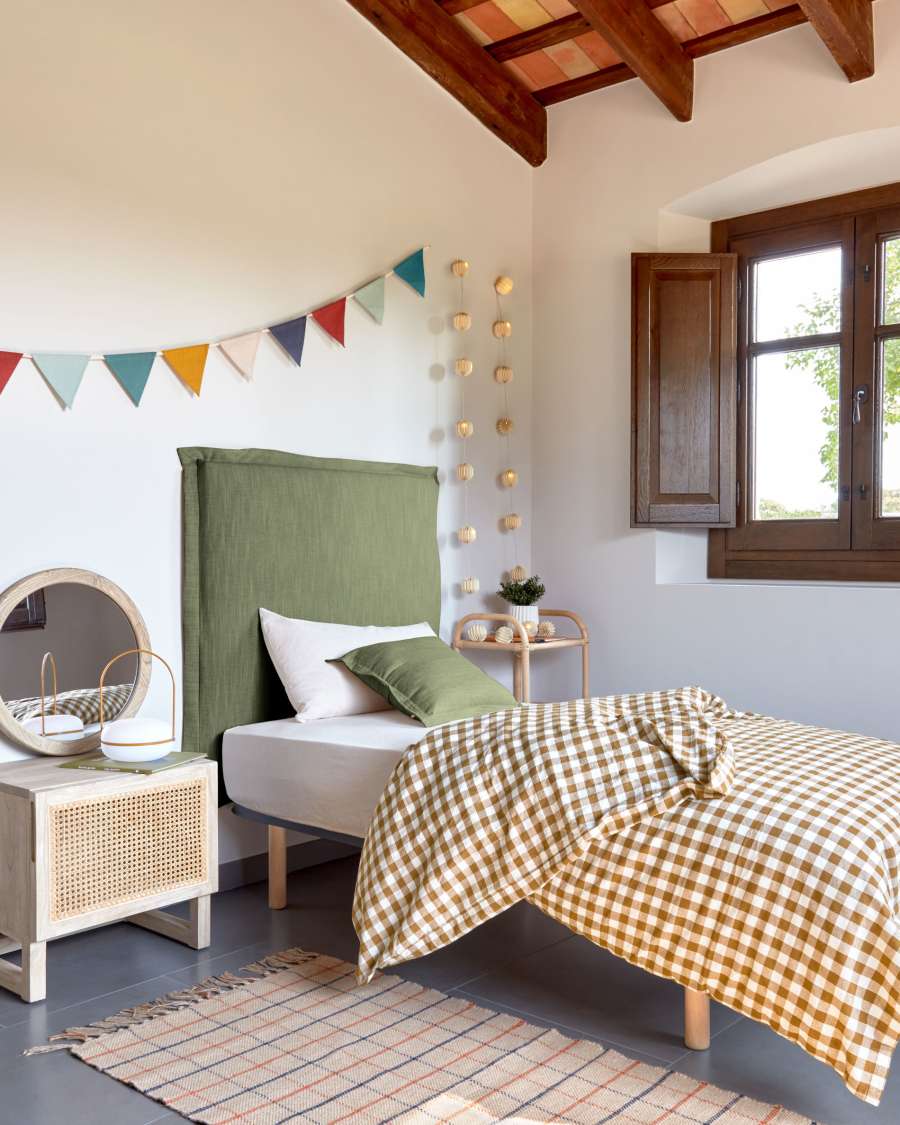 Testiera sfoderabile Tanit in lino verde per letto fino a 90 cm