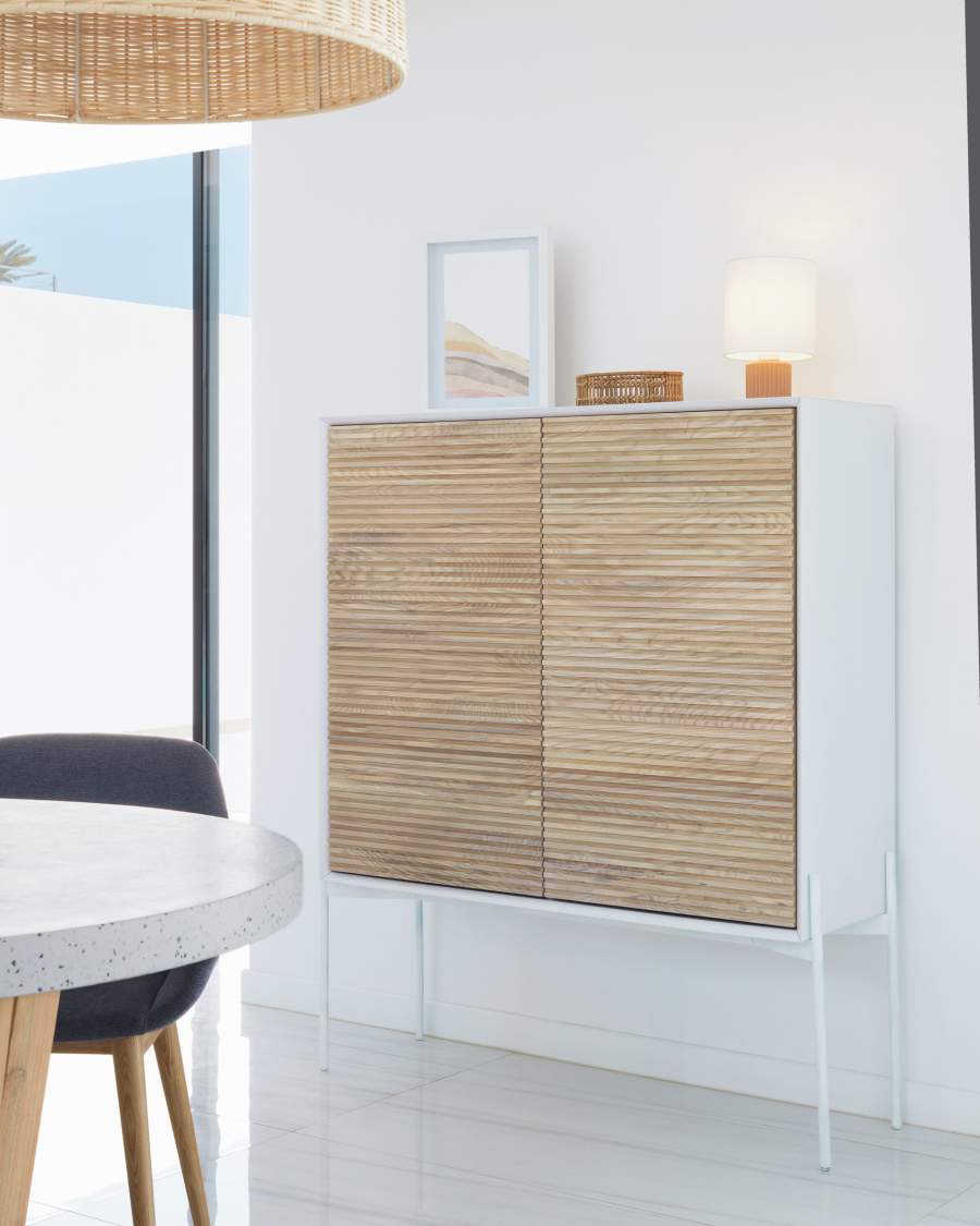 Marielle 2 door sideboard in ash wood veneer w/ white lacquer & metal, 107 x 140 cm