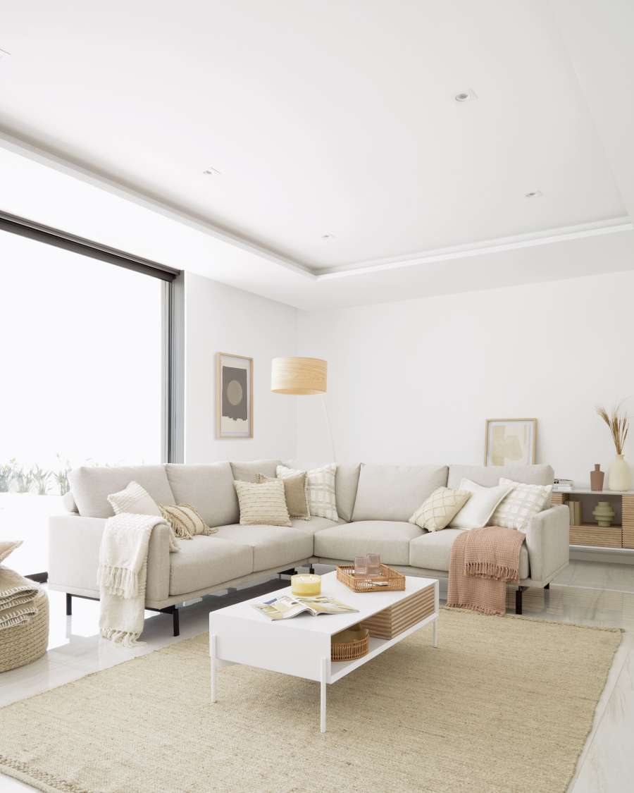 Marielle Couchtisch aus Eschenfurnier und weiß lackiert 124 x 70 cm